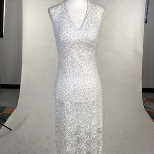 Sally White Lace Halter Dress w. Sequin Size L